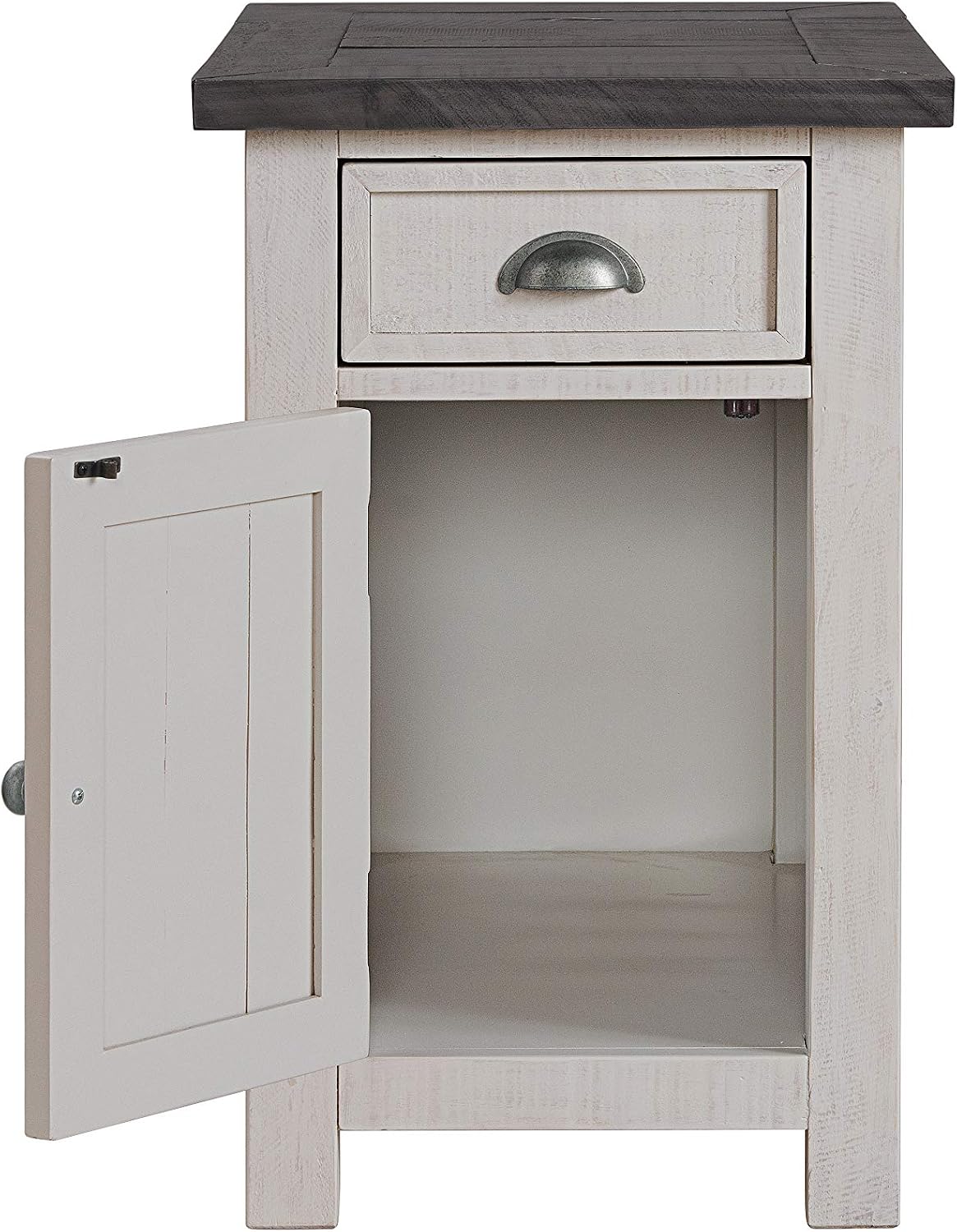 Martin Svensson Home Monterey Chairside Table - White with Grey Top - Coastal Multi-Use Table with Charging Station and Drawer for Bedroom or Living Room
