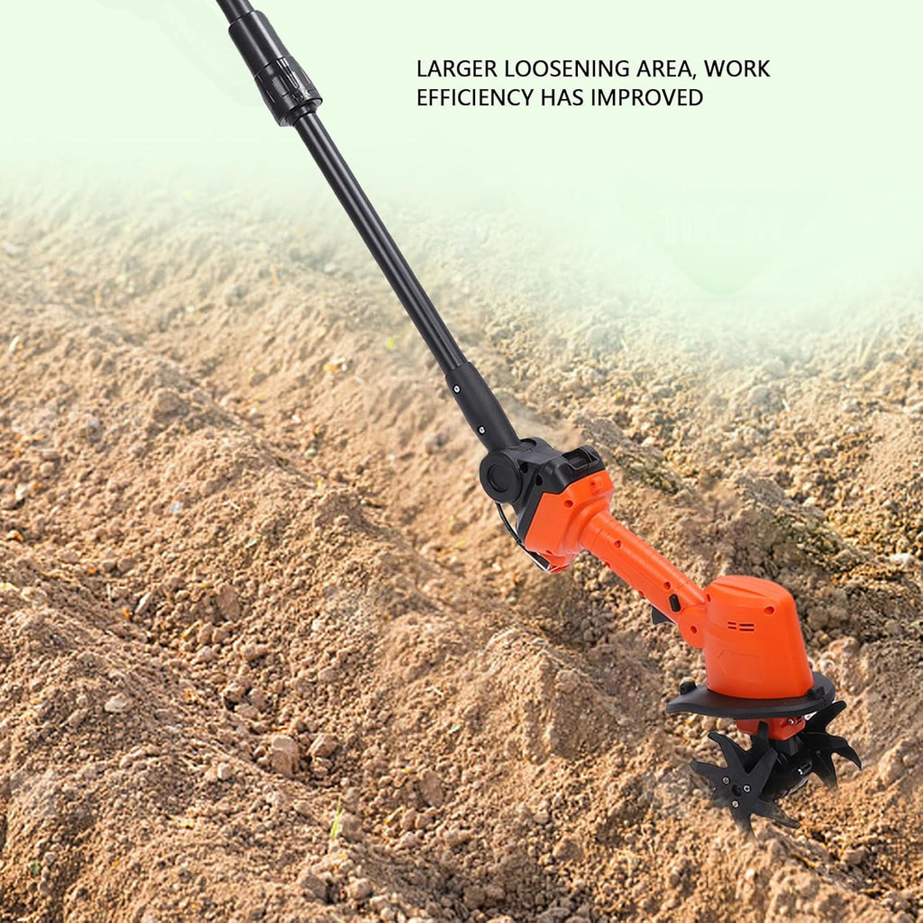 CHICIRIS Cordless Mini Tiller Cultivator, 235RPM Electric with 4 Manganese Steel Blades for Gardening, with 2 x 1.5Ah Batteries 1 Charger, for Soil Weeding Digging in Flower Beds (US Plug)