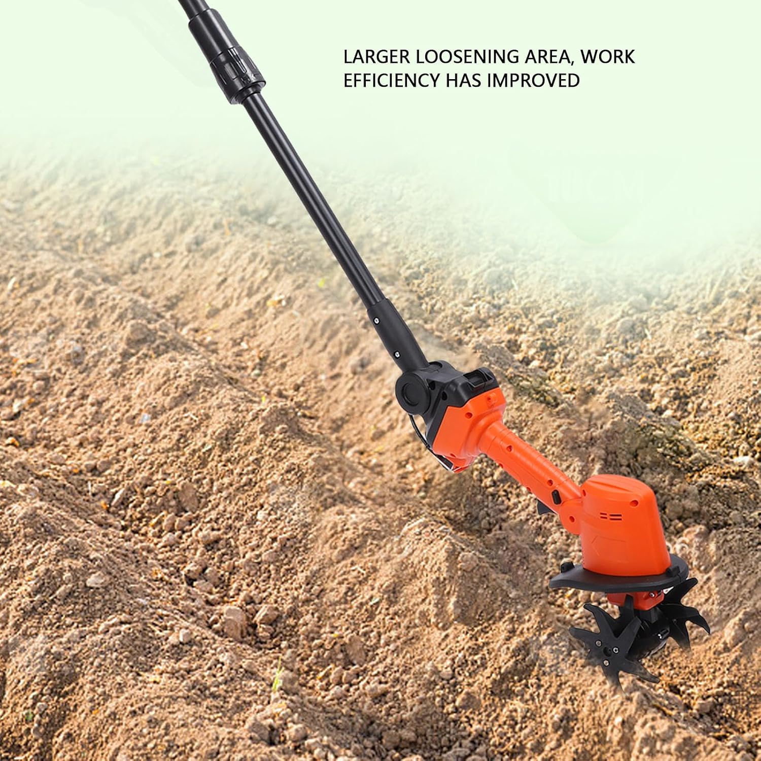 banapoy Cordless Mini Tiller, 4 Manganese Steel Tines 10cm Tilling Depth Electric Cultivator for Gardening, with 1.5Ah Battery and Foldable Handle (US Plug)
