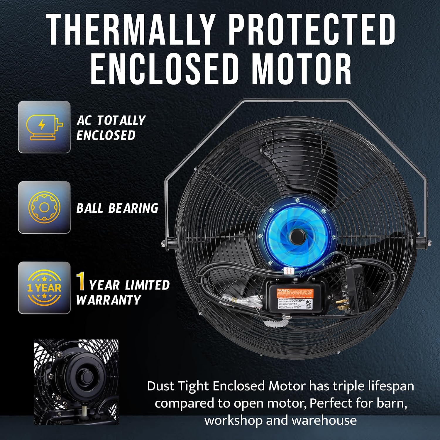 Tornado 2 Pack 18 Inch Outdoor Rated IPX4 Water-Resistant High Velocity Industrial Wall Mount Fan For Commercial, Industrial, Greenhouse Use 3 Speed 4150 CFM 1/6 HP 6.6 FT Cord UL Safety Listed