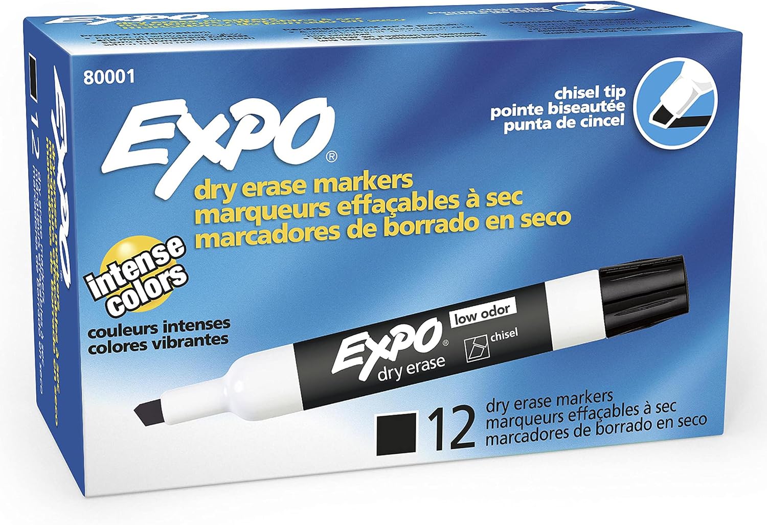 EXPO Dry Erase Markers, Low Odor Ink, Black, Chisel Tip, Whiteboard, Calendar, Organization, Essential Supplies for Office, School, Classroom, Teachers (Pack of 144)