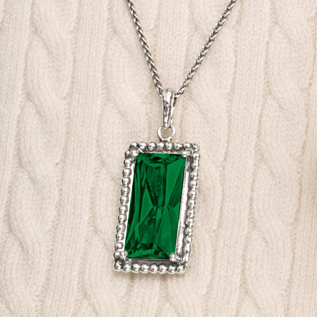 JEAN RACHEL JEWELRY 925 Sterling Silver Necklace for Women - Baguette with Cubic Zirconia Vintage Design - Hypoallergenic, Lead & Nickel Free - Artisan Handcrafted Statement Necklace