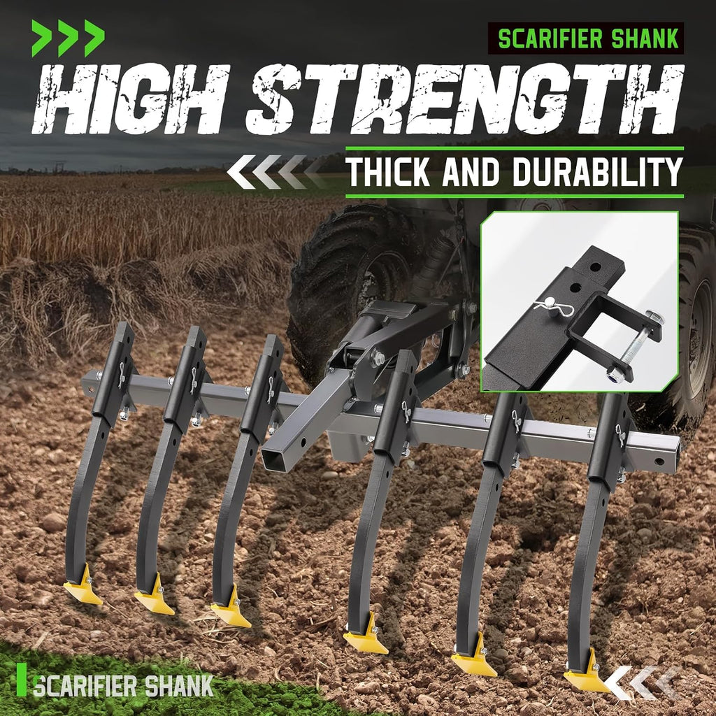 Wutist 6 Adjustable Scarifier Chisels Compatible with ATV/UTV Manual Implement Lift 1-Point Lift System Plow Implements Soil Loosening Shank Chisels for Field Preparation, Gardening, Landscaping