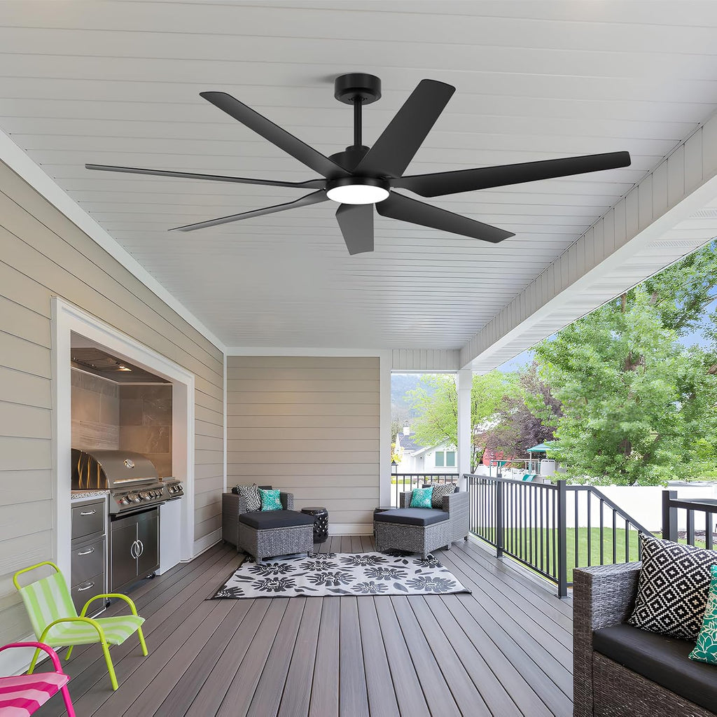 65 Inch Outdoor Ceiling Fans for Patios with Lights, Modern Black Smart Ceiling Fan with Alexa/Remote Control, Wet Rated 7-Blade Large Outdoor Fan for Living Room Gazebo Garage, Quiet DC Motor