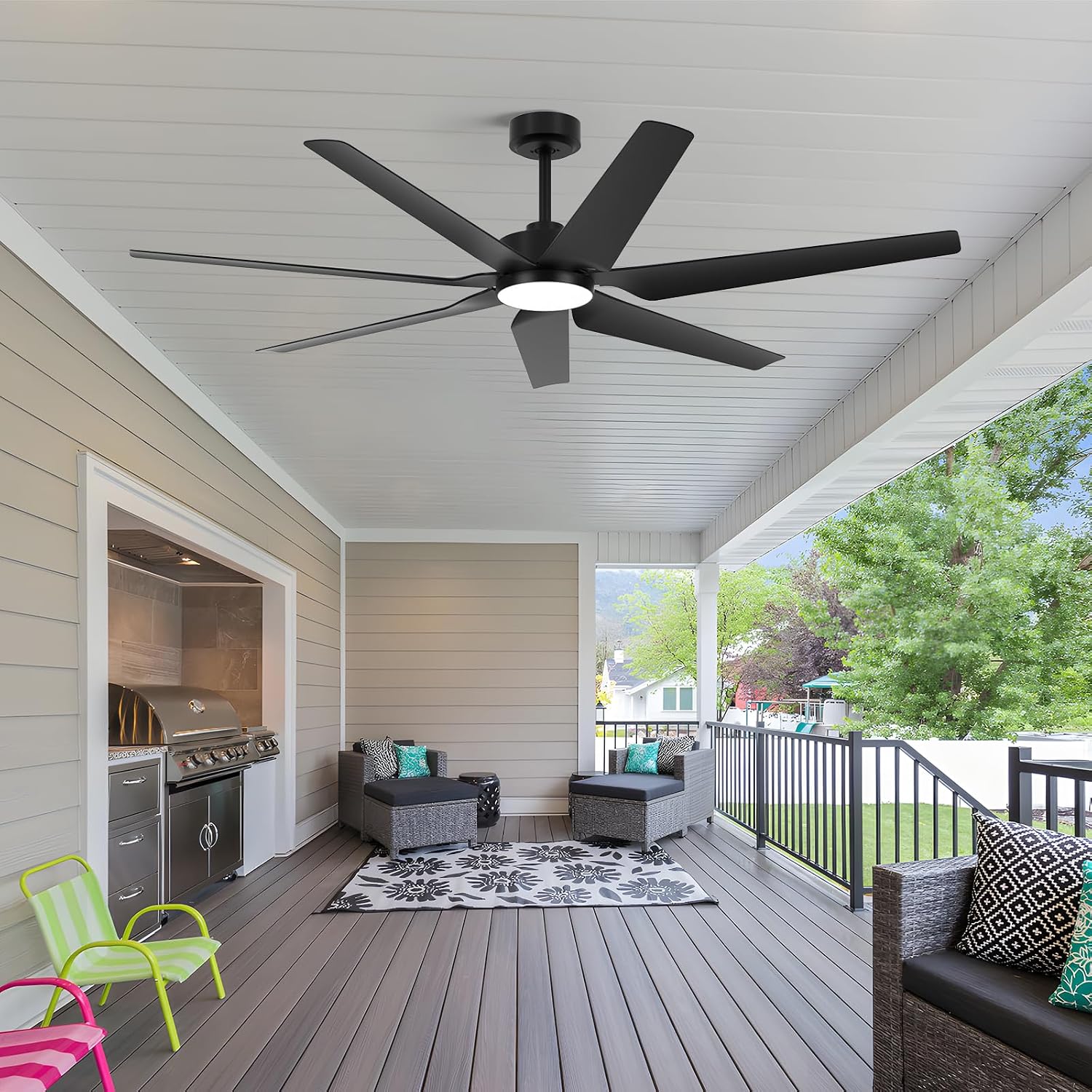 65 Inch Outdoor Ceiling Fans for Patios with Lights, Modern Black Smart Ceiling Fan with Alexa/Remote Control, Wet Rated 7-Blade Large Outdoor Fan for Living Room Gazebo Garage, Quiet DC Motor