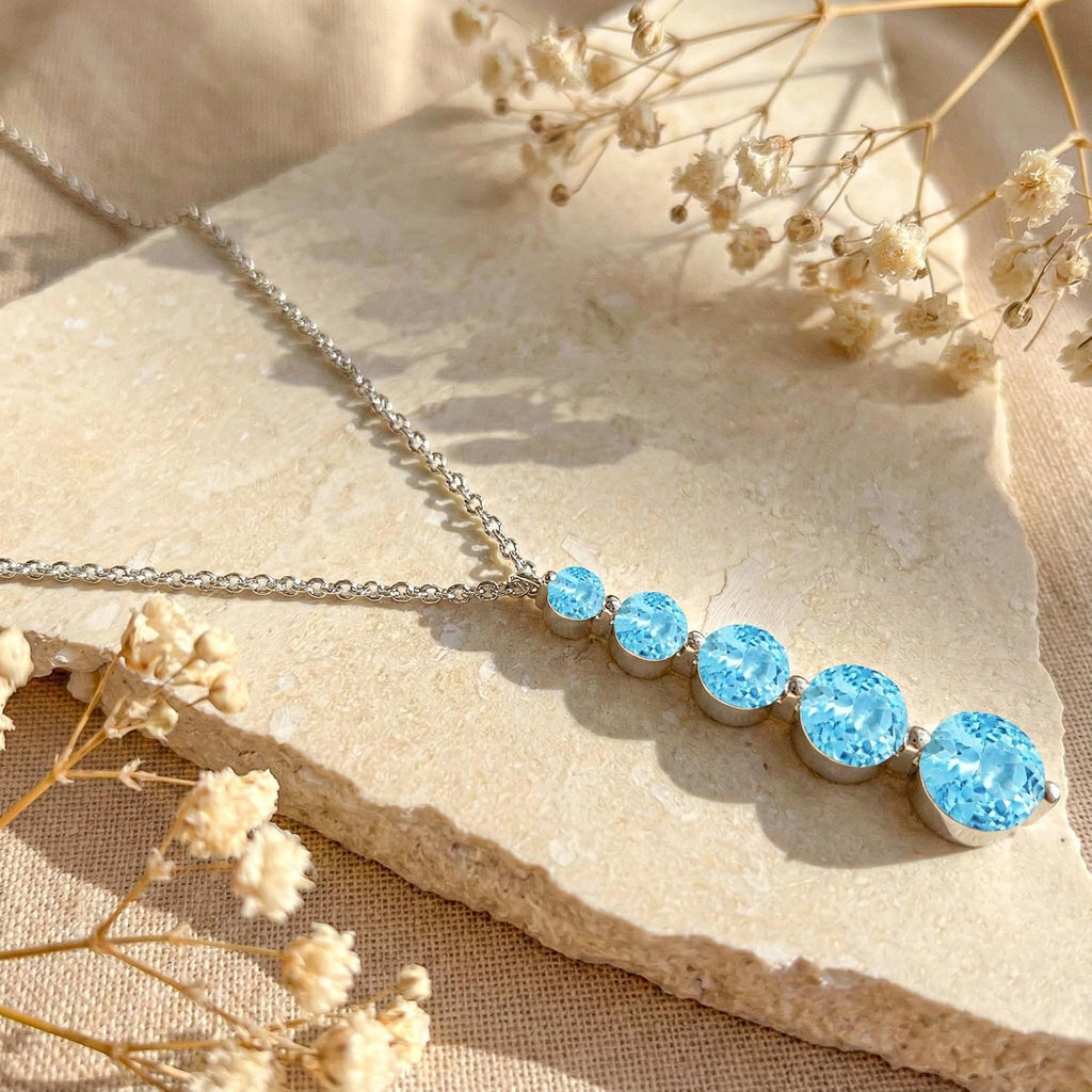 GOODSTONE JEWELS 925 Sterling Silver Linear Drop Pendant Necklace for Women | Size 16+2 Inch Cable Chain with Lobster Clasp | Natural Birthstone Jewelry Gift for Her