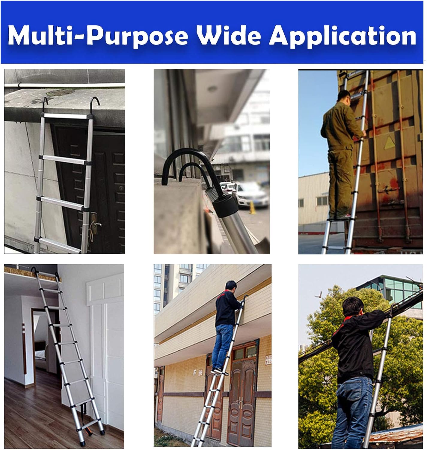 Telescoping Ladder Aluminum 20.3FT 6.2m Extension Ladder with Detachable Hooks, EN131 Standard 330lbs Load Capacity, Adjustable Height Portable Home Step Ladder Weights 36lbs