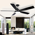 Ceiling Fan with Light and Remote, Outdoor Ceiling Fan with 6 Propeller Blade for Patio, Noiseless DC Motor, 60 Inch Rustic Farmhouse Ceiling Fan (Black 5 Blade Ceiling Fan Light)