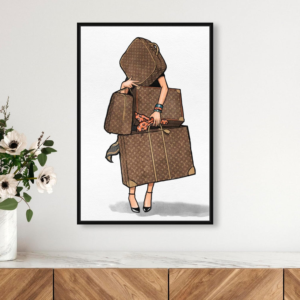 The Oliver Gal Artist Co. Fashion and Glam Framed Wall Art Canvas Prints, Bags-Orange' Travel Essentials Home Décor, 16 in x 24 in, Brown, White