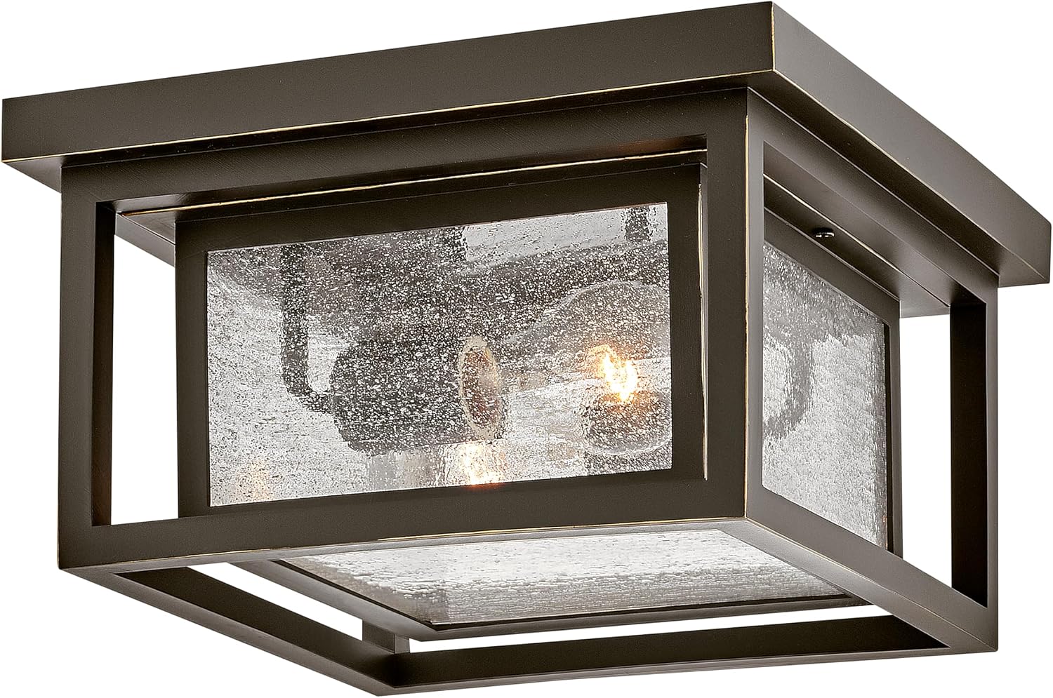 Hinkley Republic Small Flush Mount Outdoor Ceiling Light, Composite, Clear Seedy Glass Panes, Anti-Fading Finish, Oil Rubbed Bronze Finish