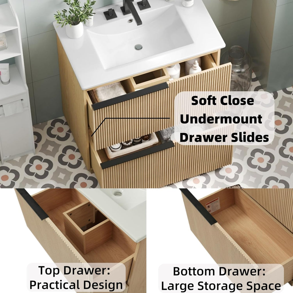 Christopher Knight Home Byron 30' Bathroom Vanity with Sink, Modern Freestanding Bathroom Sink Cabinet with Drawer, Undermount Vanity Sink Cabinet, Bathroom Storage Cabinet with Sink Combo Set,Natural
