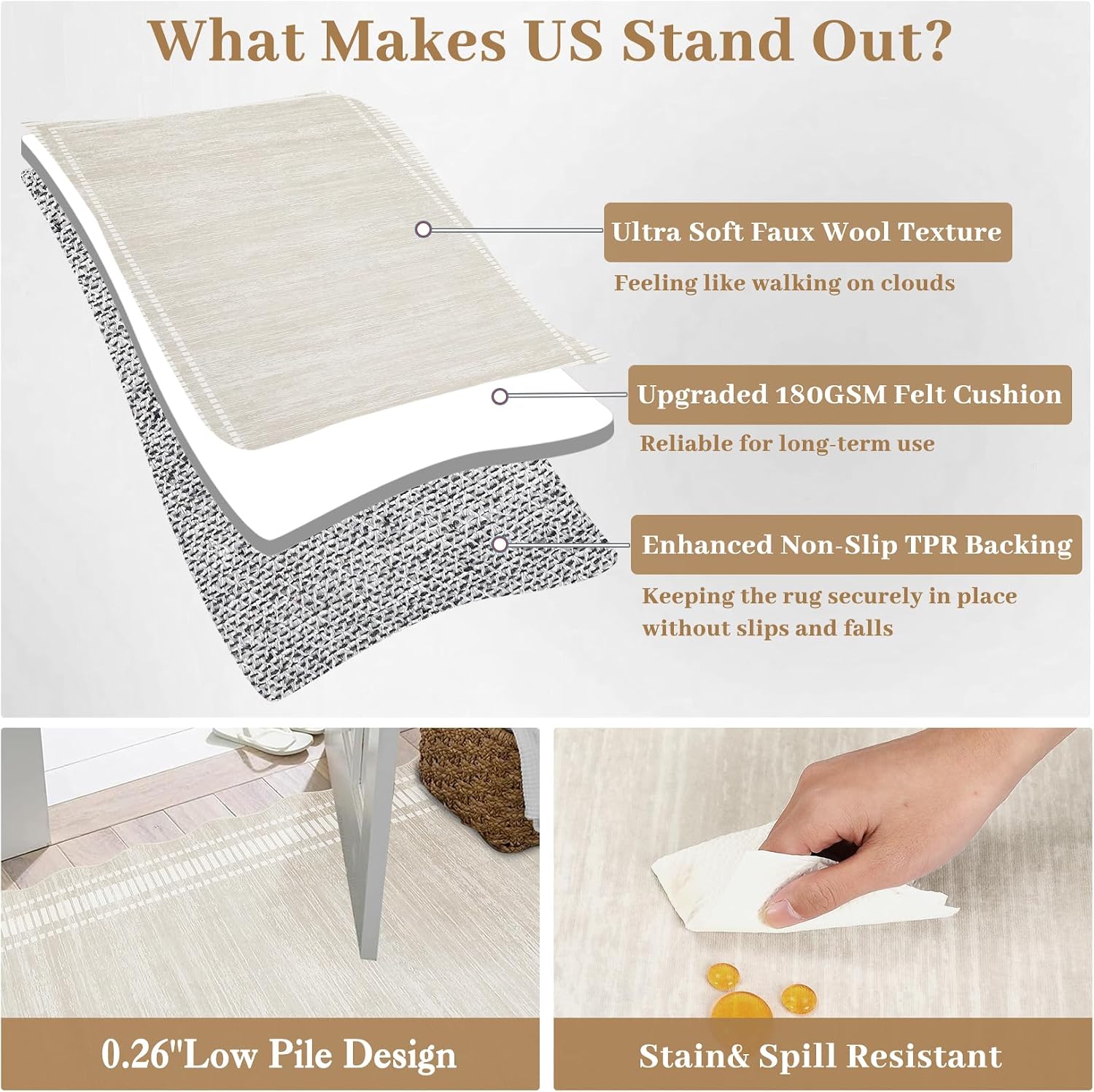 GarveeHome Washable Scalloped Rug 10x13 Area Rugs, Modern Neutral Living Room Rugs, Large Washable Solid Farmhouse Carpet Abstract Bordered Carpet for Bedroom Apartment Table Dorm Nursery, Cream