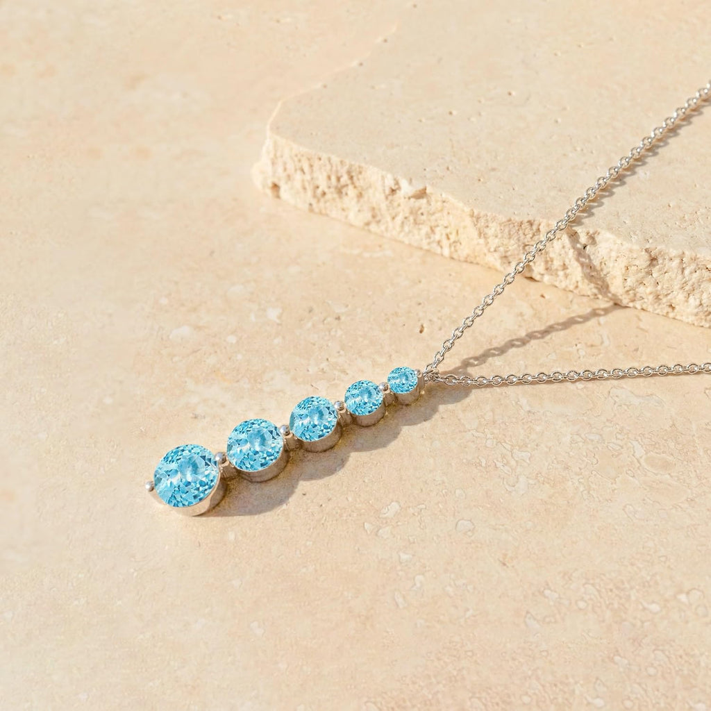GOODSTONE JEWELS 925 Sterling Silver Linear Drop Pendant Necklace for Women | Size 16+2 Inch Cable Chain with Lobster Clasp | Natural Birthstone Jewelry Gift for Her