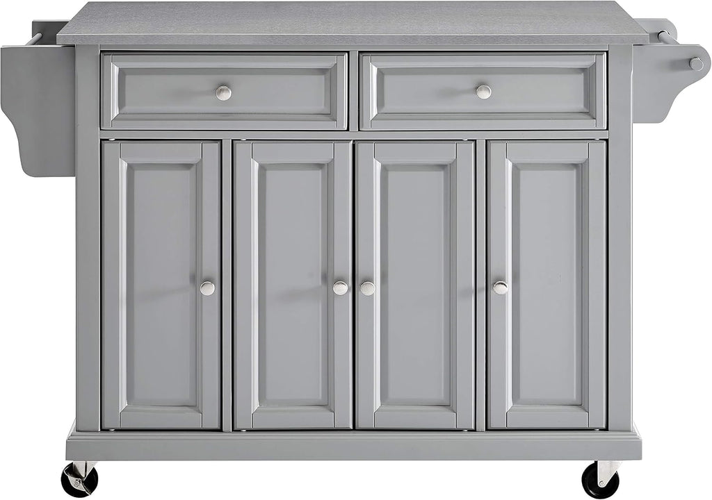 Crosley Furniture Full Size Stainless Steel Rolling Kitchen Island Storage Cart, Microwave Stand, Spice Rack, Gray