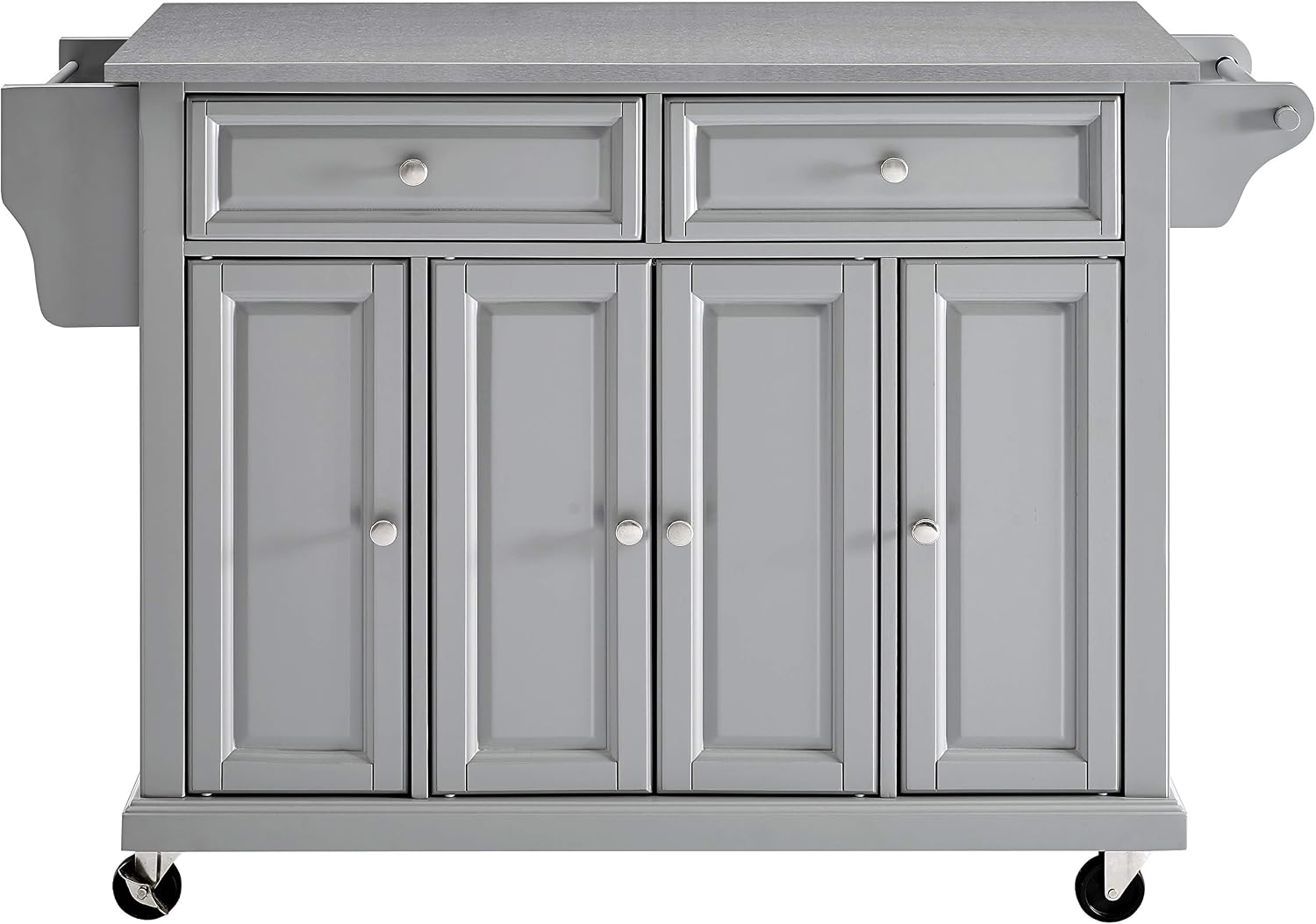 Crosley Furniture Full Size Stainless Steel Rolling Kitchen Island Storage Cart, Microwave Stand, Spice Rack, Gray