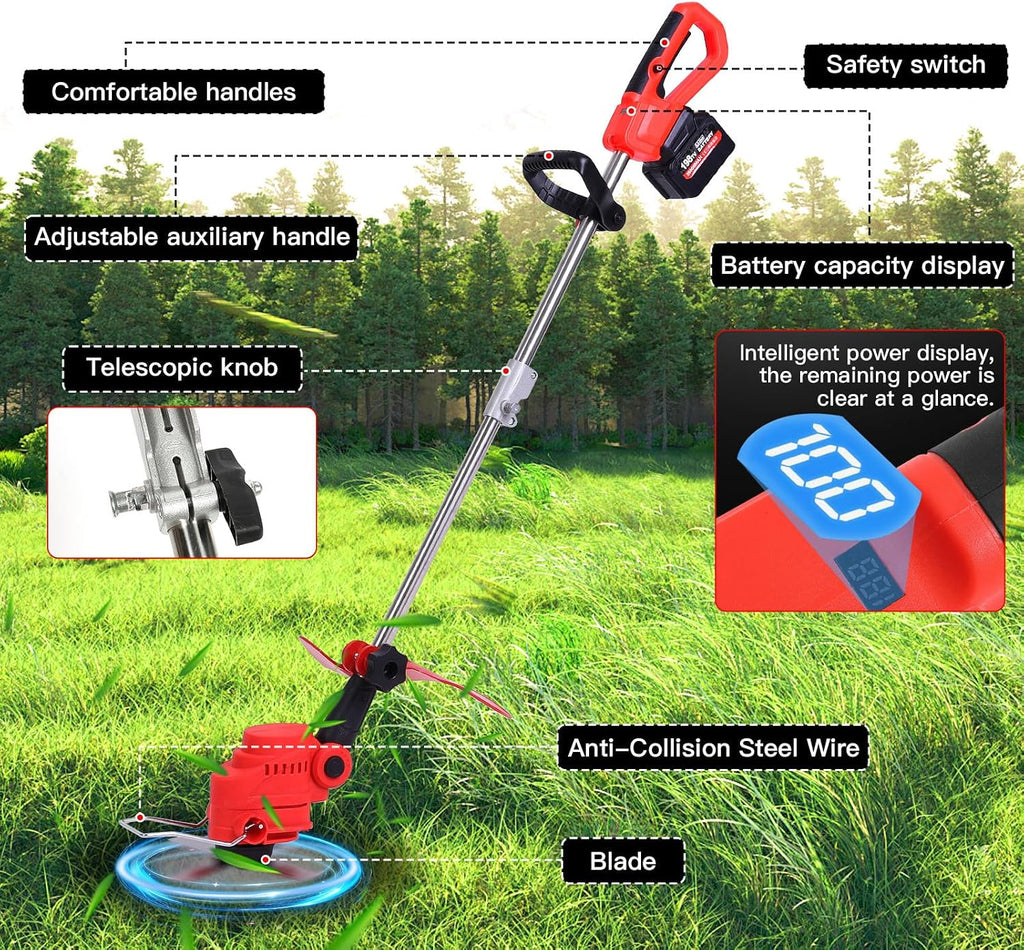 Cordless 2-in-1 Tiller & Weed Whacker Combo, 800W Brushless Motor, 12'x9' Rototiller, 8' Trimmer, 2x21v 6.0Ah Battery, Electric Weed Eater & Garden Tiller, Perfect for Lawn Care & Gardening Tools