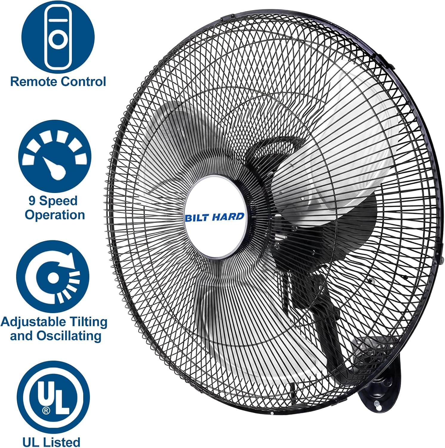 BILT HARD 20' 5200 CFM Wall Mounted Fan with Remote Control, 9-Speed Oscillating Wall Fan with DC Motor, High Velocity Whisper-Quiet Industrial Shop Fan for Garage, Warehouse