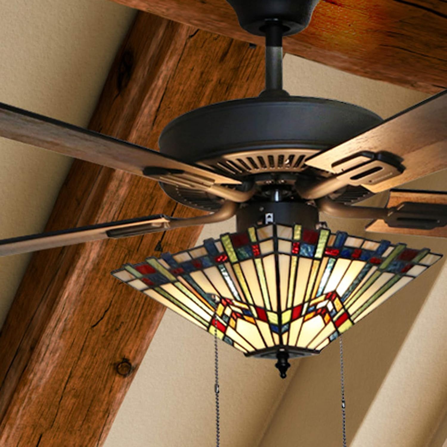 RIVER OF GOODS 52 Inch Craftsman LED Ceiling Fan with Lights - Tiffany-Style Stained Glass Ceiling Light Fixture - Elegant Chandelier Fans with Lights and Remote