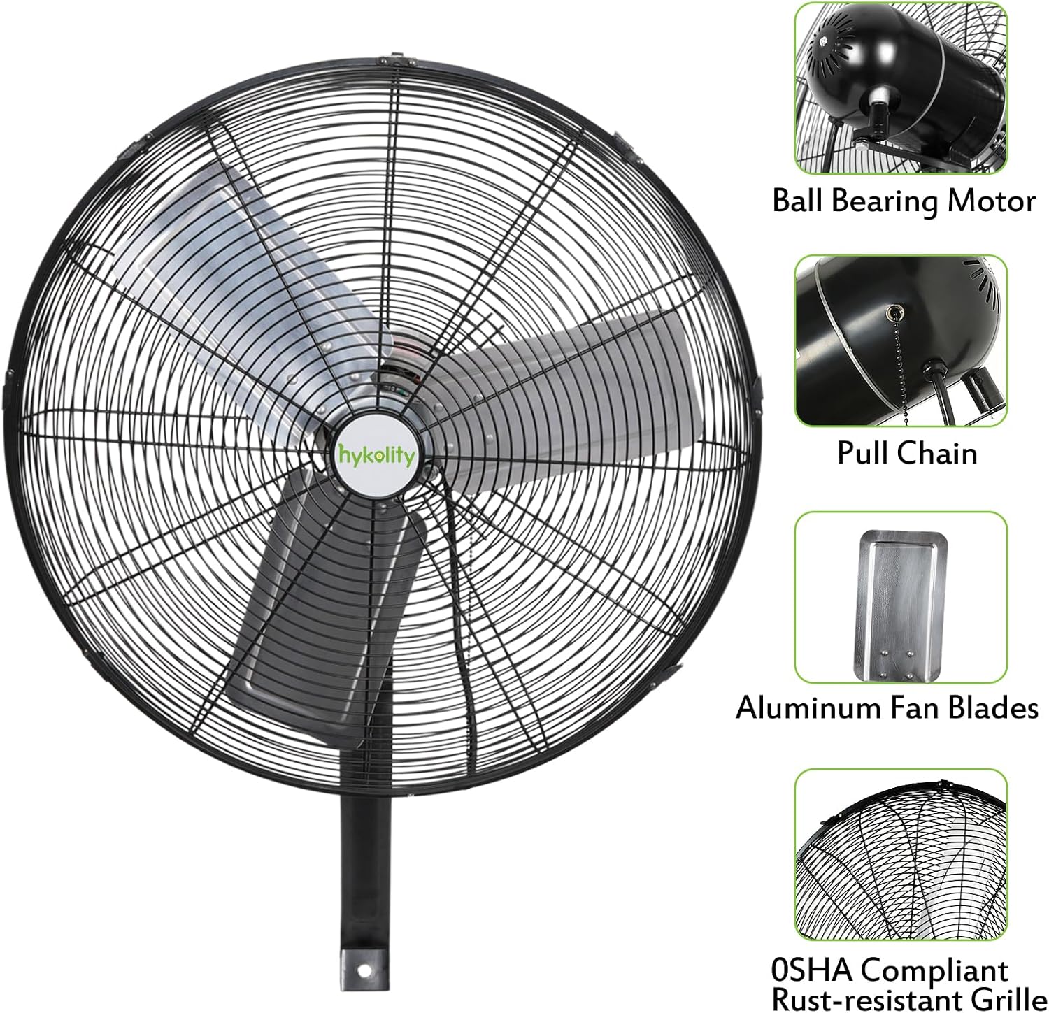 hykolity 6500 CFM 24 in. High Velocity Industrial Wall Fan, 3-Speed, Heavy Duty Wall Mount Oscillating Shop Fan for Commercial, Warehouse, Garage, Workshops, Factory and Jobsites- UL Listed