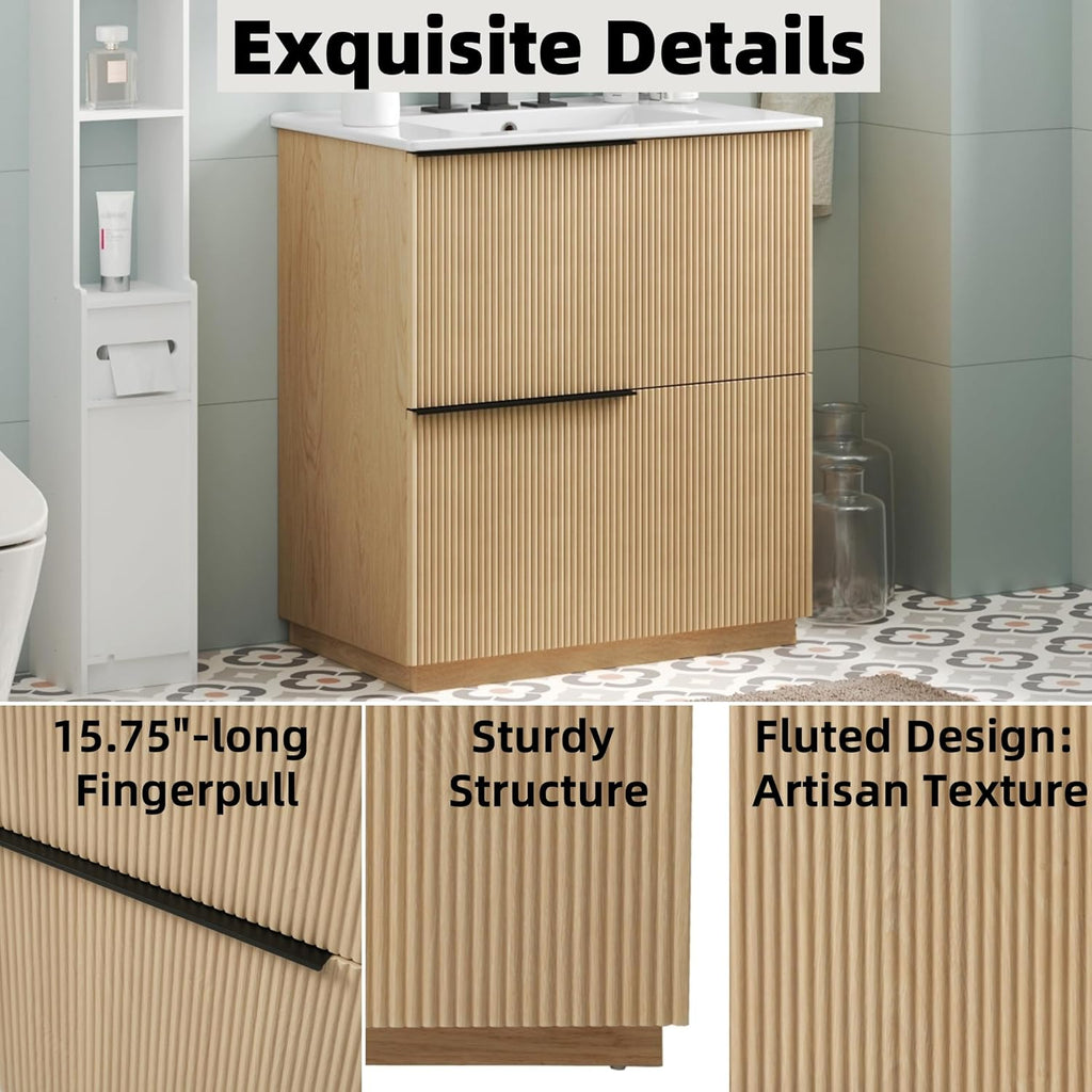 Christopher Knight Home Byron 30' Bathroom Vanity with Sink, Modern Freestanding Bathroom Sink Cabinet with Drawer, Undermount Vanity Sink Cabinet, Bathroom Storage Cabinet with Sink Combo Set,Natural