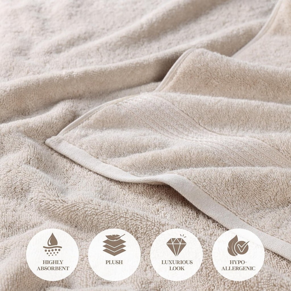Superior Egyptian Cotton 12-Piece Towel Set, Assorted Towels for Home Bathroom, Master, Guest Bath, Decor Essentials, Includes 4 Bath, 4 Hand, 4 Face Towels/Washcloths, Quick Dry, Absorbent, Stone