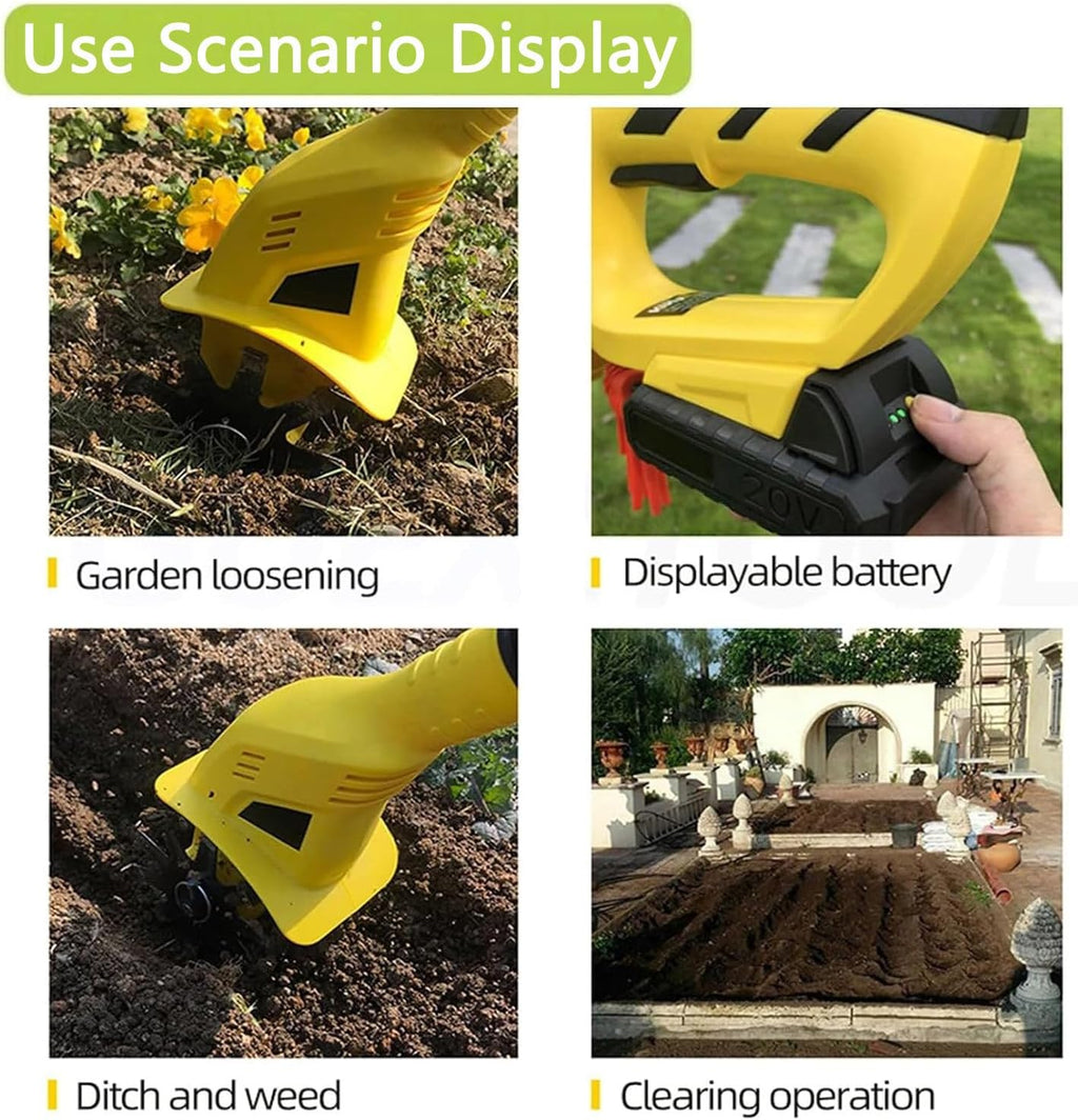Cordless Electric Tiller Cultivator, 20V 250RPM Battery Garden Tiller, Adjustable Grip Length 3.18-4.16ft, Portable Soil Tiller Rotavator for The Garden, Vegetable Plots,2batteries