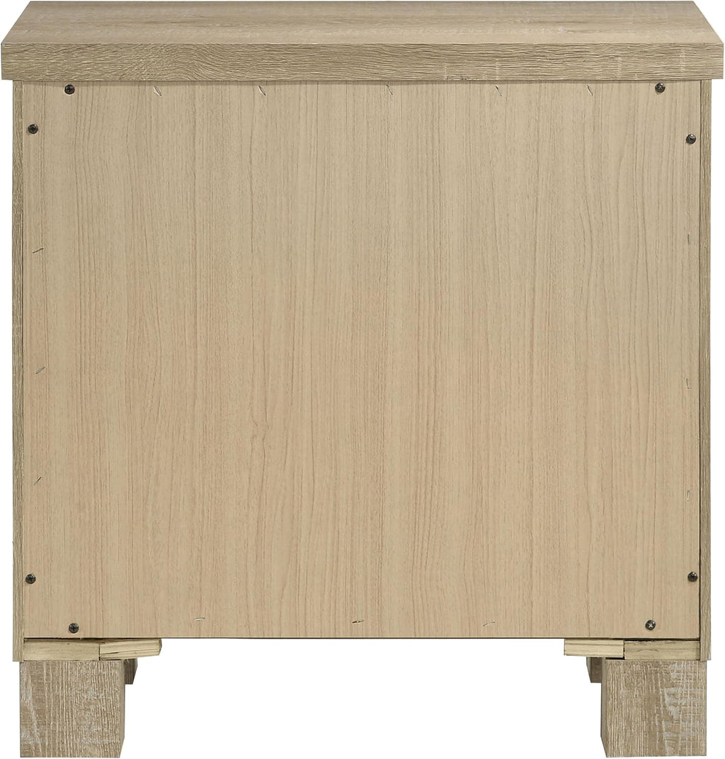 Coaster Home Furnishings - Oakglen - Engineered Wood - 2-Drawer Nightstand with Dark Bronze Handles, Block Legs and Scratch-Resistant Finish - Bedroom - Weathered Oak - 225102