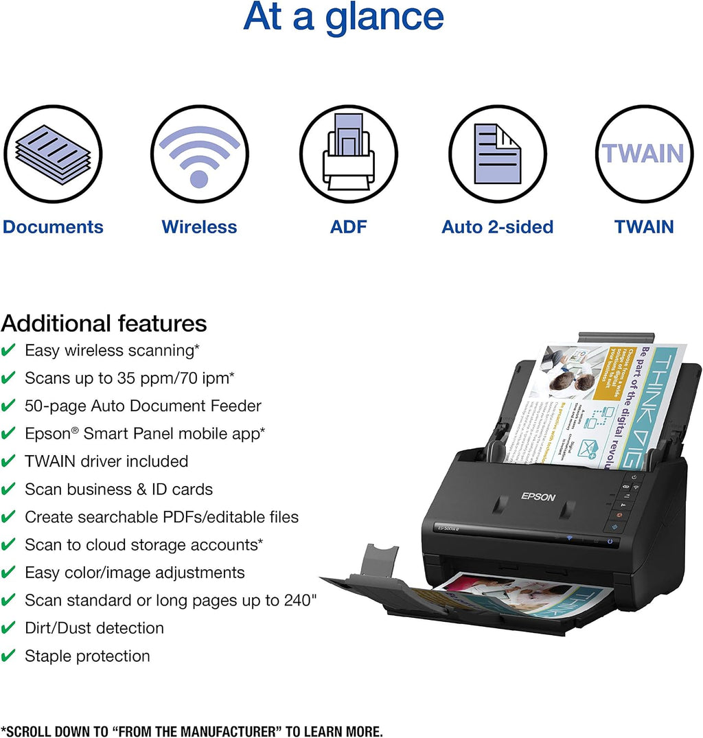 Epson Workforce ES-500W II Wireless Color Duplex Desktop Document Scanner for PC and Mac & Workforce ES-400 II Color Duplex Desktop Document Scanner for PC and Mac