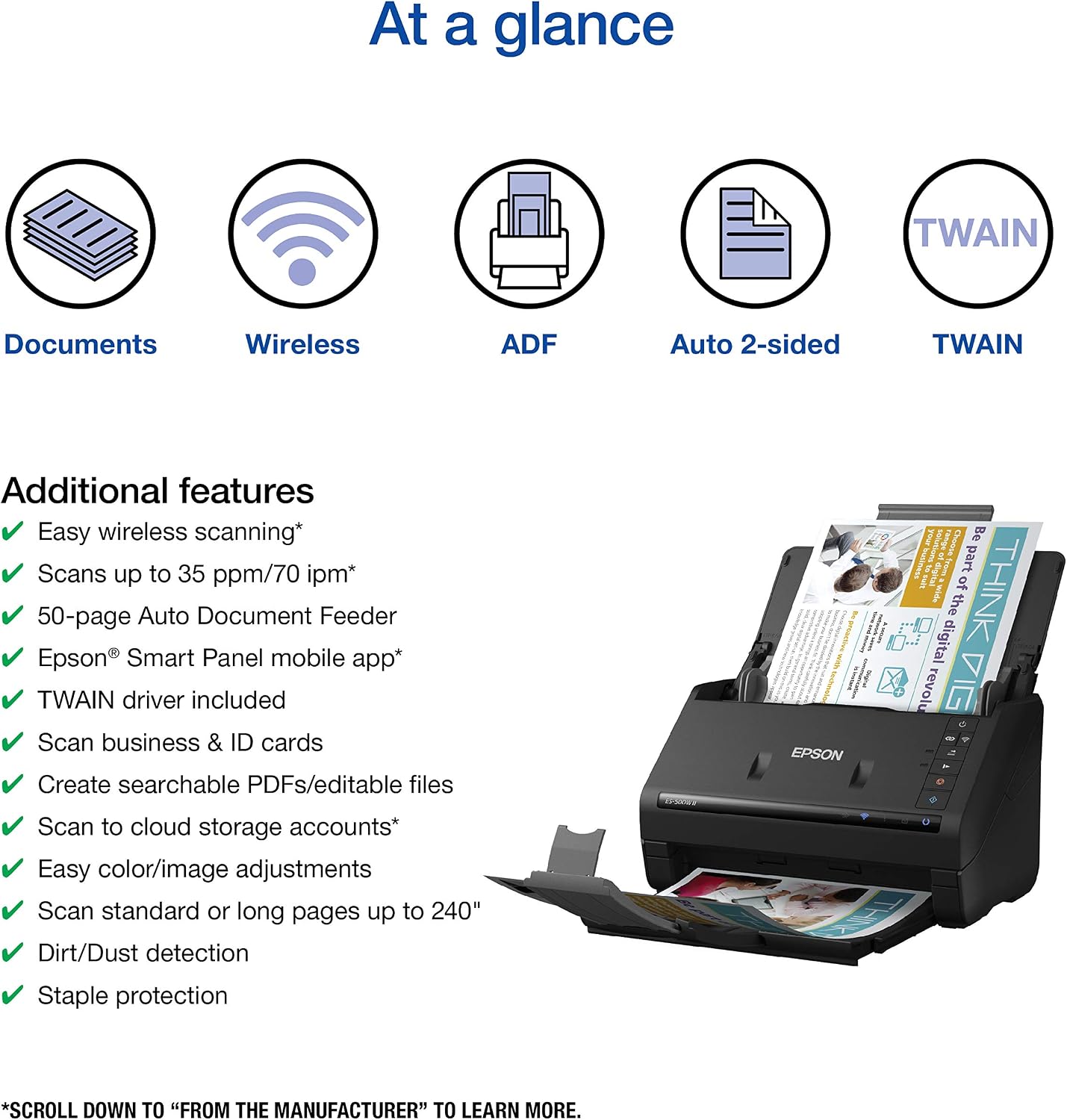Epson Workforce ES-500W II Wireless Color Duplex Desktop Document Scanner for PC and Mac & Workforce ES-400 II Color Duplex Desktop Document Scanner for PC and Mac