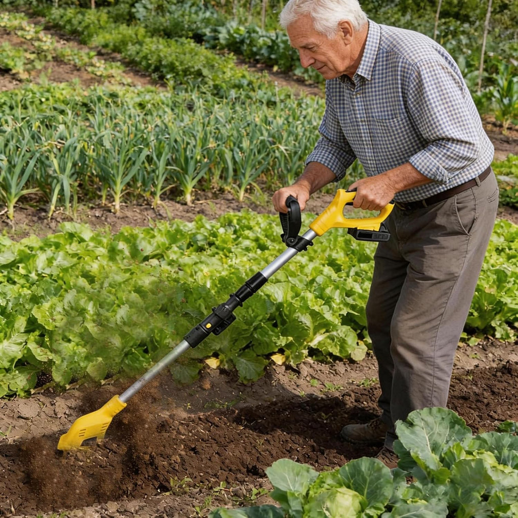 Cordless Tiller Cultivator,4' Depth and 4' Width Handheld Garden Cultivators with 20 Manganese Steel Tines Household Electric Rototiller for Farm,Park,Garden,to Plow,Turn Soil 1Battery