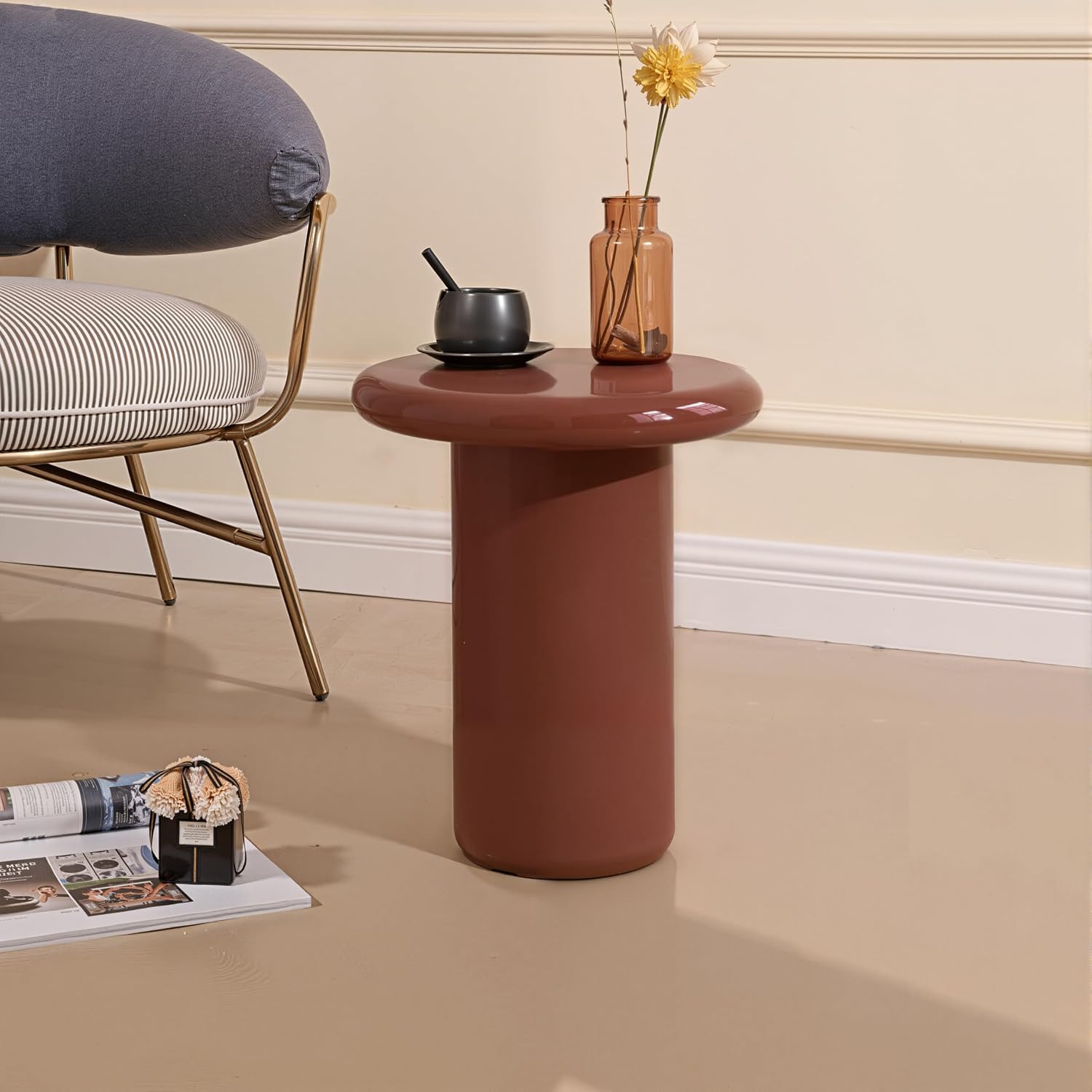 Acanva Pebble Companions Round End Table for Living Room | Small Side Table, Soft Edges, High Glossy Finish, Accent Tables, Furniture for Home Office