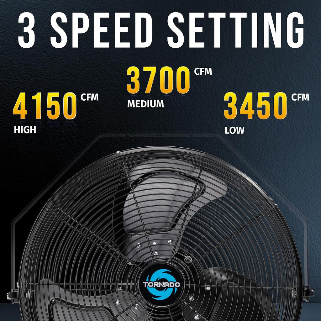 Tornado 2 Pack 18 Inch Outdoor Rated IPX4 Water-Resistant High Velocity Industrial Wall Mount Fan For Commercial, Industrial, Greenhouse Use 3 Speed 4150 CFM 1/6 HP 6.6 FT Cord UL Safety Listed