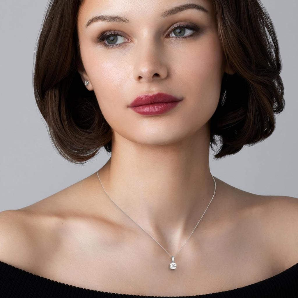 GILDED Round Solitaire 1/10 to 1 Cttw Lab-Grown Diamond Pendant Necklace, Sterling Silver and14KT Gold Plated Silver, Classic 4-Prong Setting, 18inch Chain