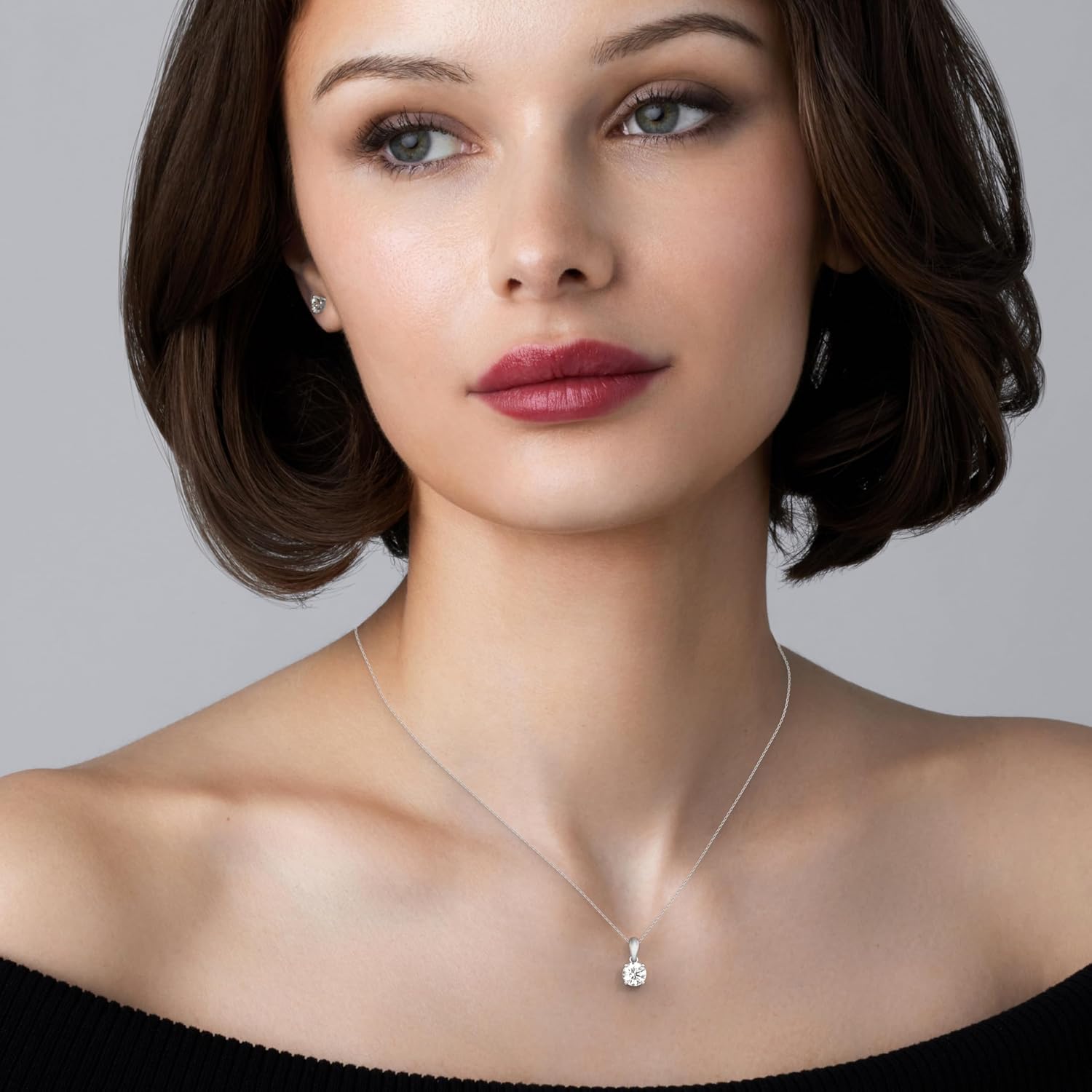 GILDED Round Solitaire 1/10 to 1 Cttw Lab-Grown Diamond Pendant Necklace, Sterling Silver and14KT Gold Plated Silver, Classic 4-Prong Setting, 18inch Chain