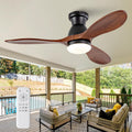 42 Inch Flush Mount Ceiling Fans with Lights and Remote, Dimmable 3 Blades Wood Bedroom Ceiling Fan with Lights Low Profile Ceiling Fan with Light Black Outdoor Ceiling Fans for Patios Living Room