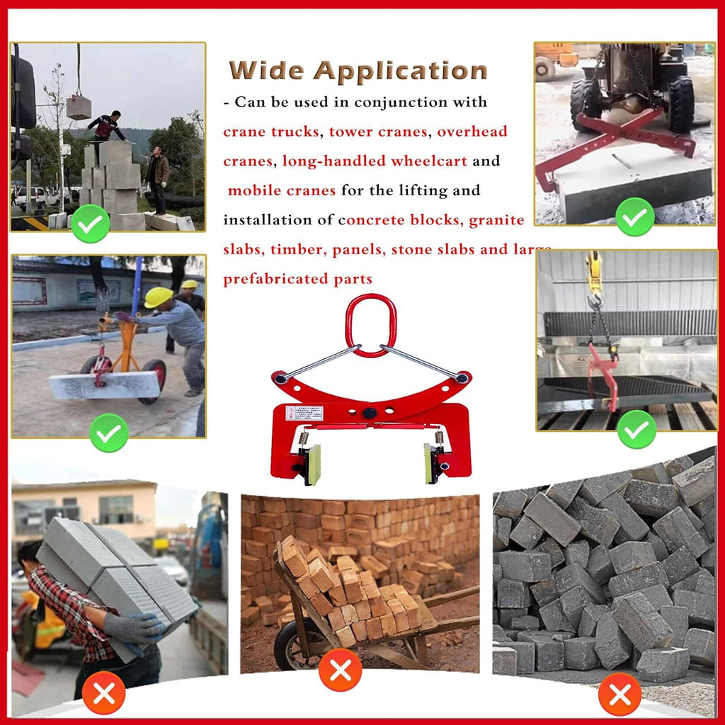 Feeding Mats Stone Carrying Clamps Heavy Duty, 573 617 716 Lbs Rock Clamp Lifter W/Rubber Pad For Marble/Concrete Curbs/Granite Slab, Block Lifting & Transporting Tool(Opening size 4.7-9.4in/12-24C