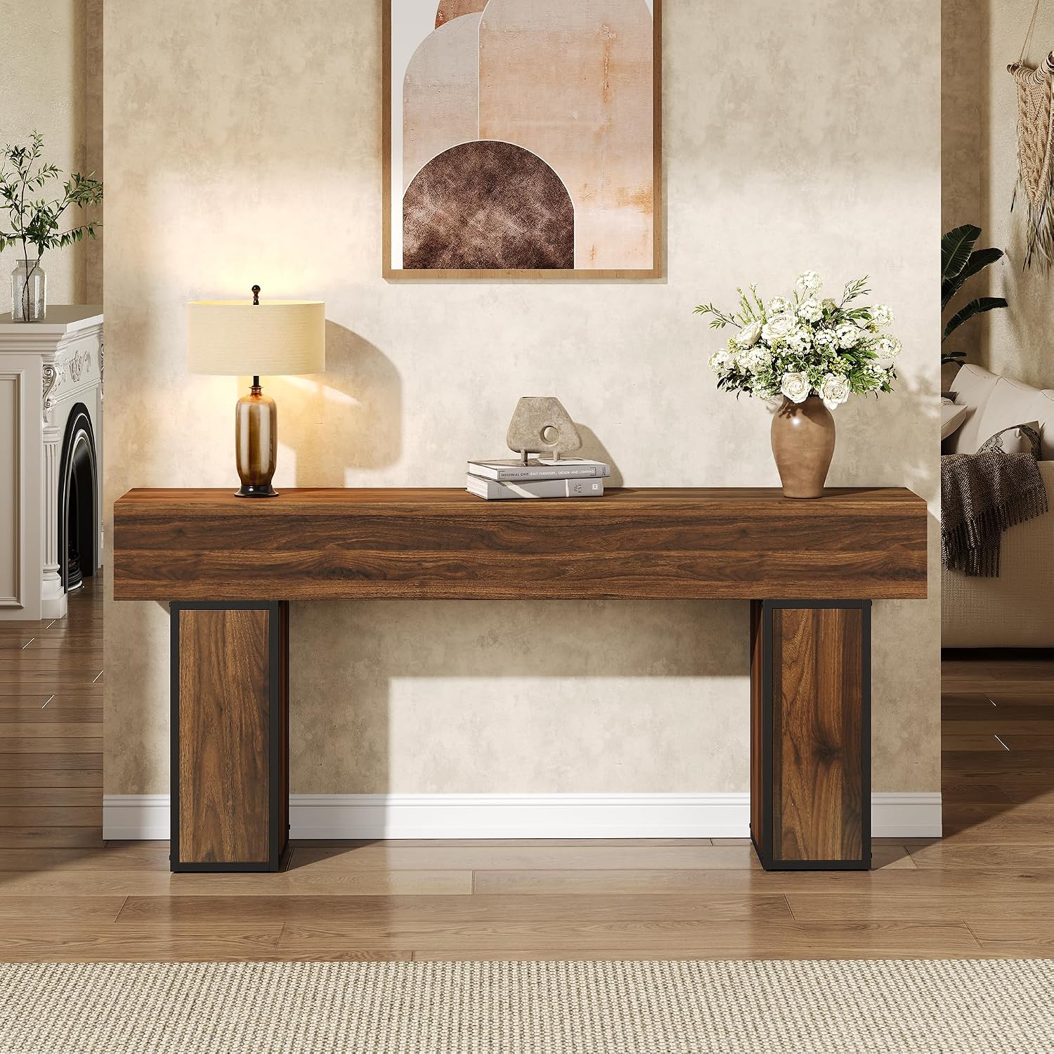 knoworld 70.9-Inch Long Console Table, Wooden Sofa Table Behind Couch Tables, Farmhouse Entryway Table Accent Table for Entrance, Hallway, Living Room, Foyer, Rustic Brown