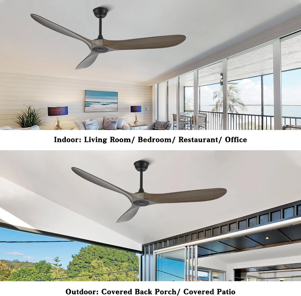 60 Inch Indoor/Outdoor Ceiling Fan with Remote Control, Modern Ceiling Fan with DC Quiet and Reversible Motor,3 ABS Imitation Wood Walnut Blades for Living Room,Farmhouse,Patio,Bedroom
