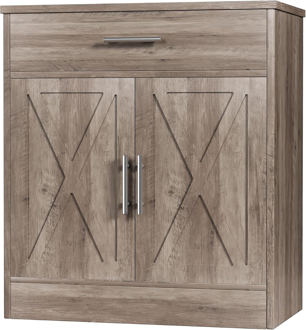 Shintenchi Farmhouse Storage Cabinets with Doors and Shelves,Kitchen Barn Door Storage Cabinet with Drawers,Coffee Bar Cabinet Buffest Sideboard for Dining Room,Living Room,Bathroom,Entryway,Ash Grey
