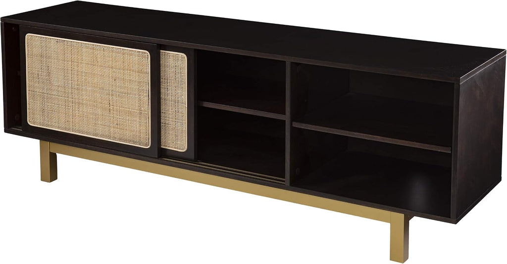SEI Furniture Carondale Sliding Door Media Stand, Brown and Gold