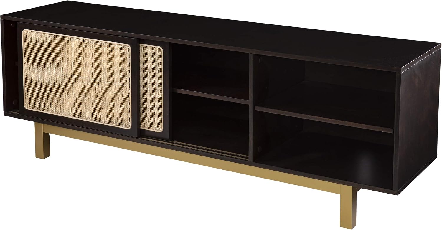 SEI Furniture Carondale Sliding Door Media Stand, Brown and Gold