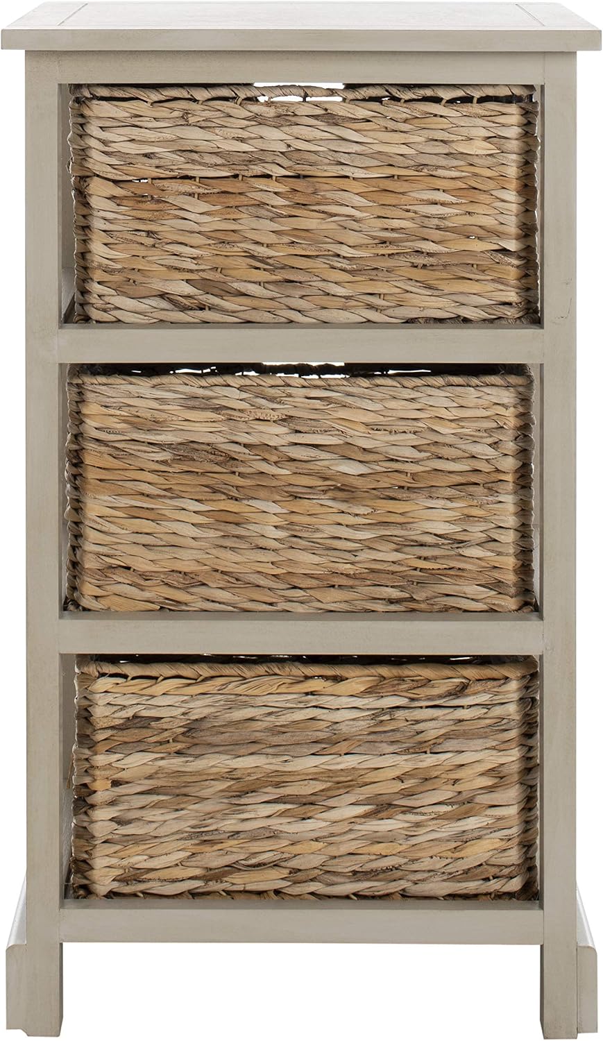 SAFAVIEH Furniture - Halle 3-Basket Side Table - Vintage Grey - Solid Wood - Coastal Basket Storage Design - Ideal for Living Room, Entryway, 17.5' W x 13.5' D x 29.5' H - Fully Assembled (AMH5738D)