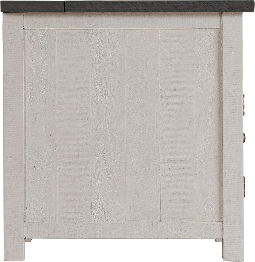 Martin Svensson Home Monterey Chairside Table - White with Grey Top - Coastal Multi-Use Table with Charging Station and Drawer for Bedroom or Living Room