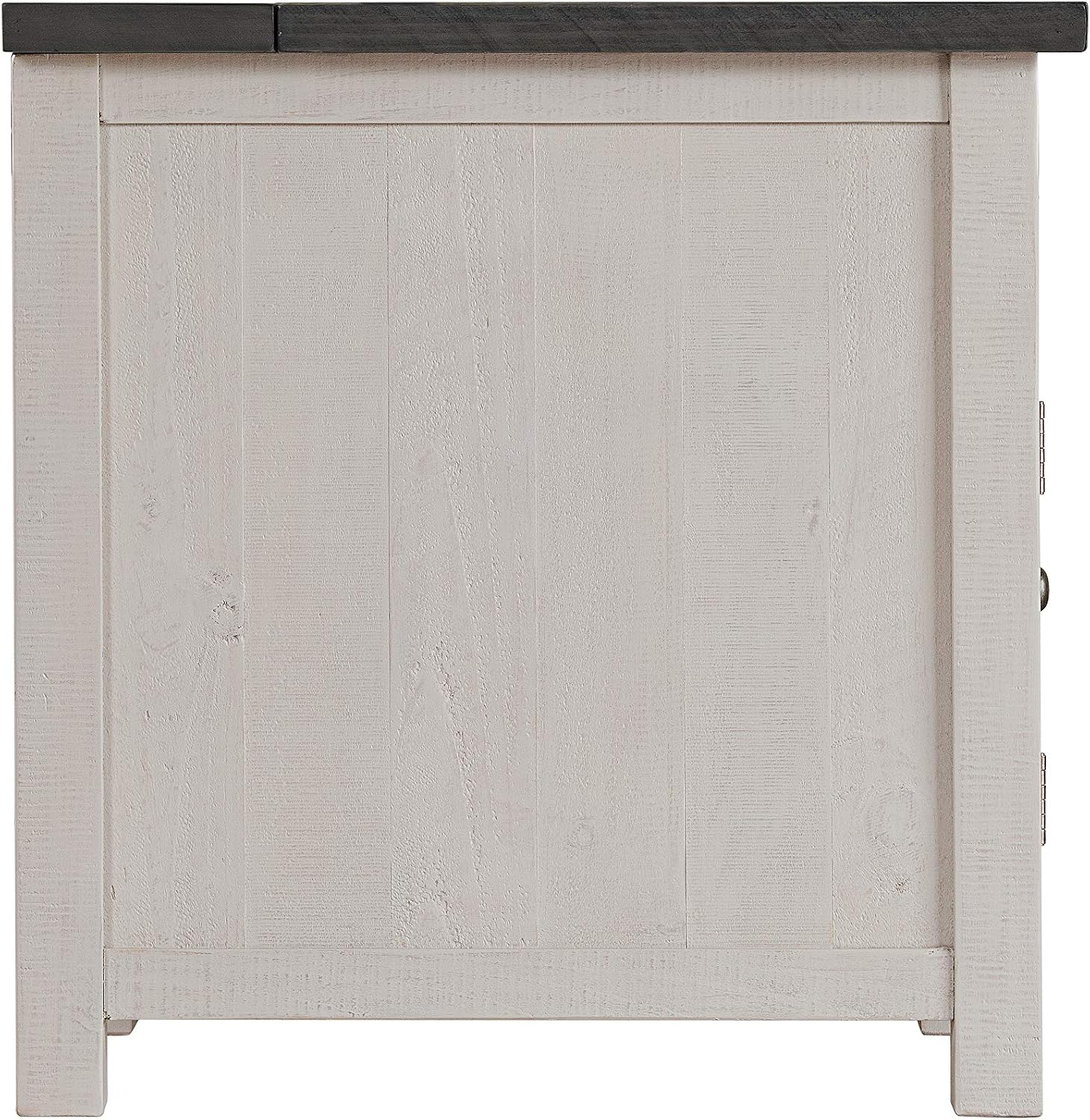 Martin Svensson Home Monterey Chairside Table - White with Grey Top - Coastal Multi-Use Table with Charging Station and Drawer for Bedroom or Living Room