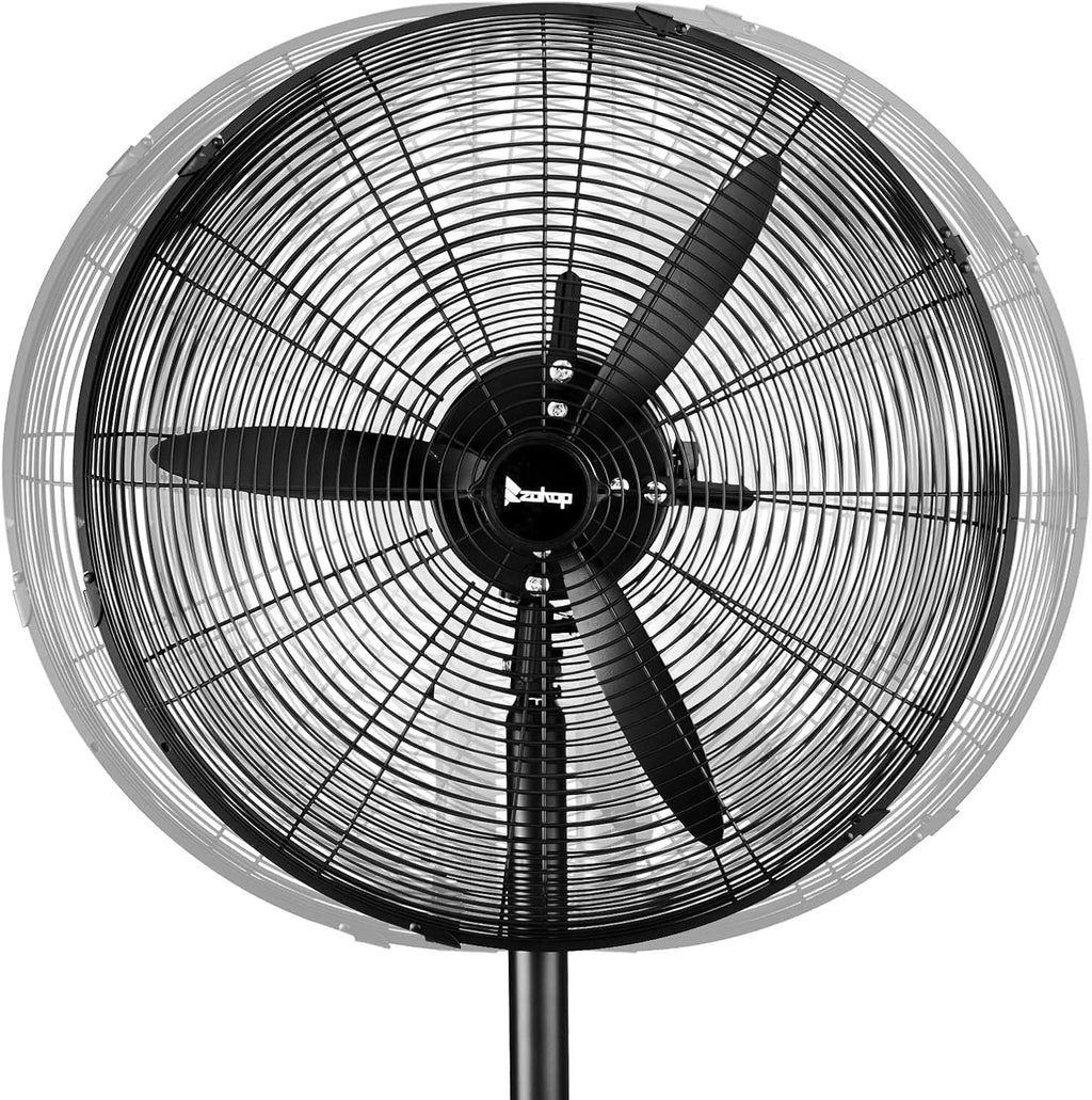 20 Inch Pedestal Fan with 5000 CFM Industrial Floor Fan for Garage, Warehouse, Workshop Oscillating Stand Up Fan 4 Speeds Adjustable Height Metal Construction for Commercial Residential Cooling Black