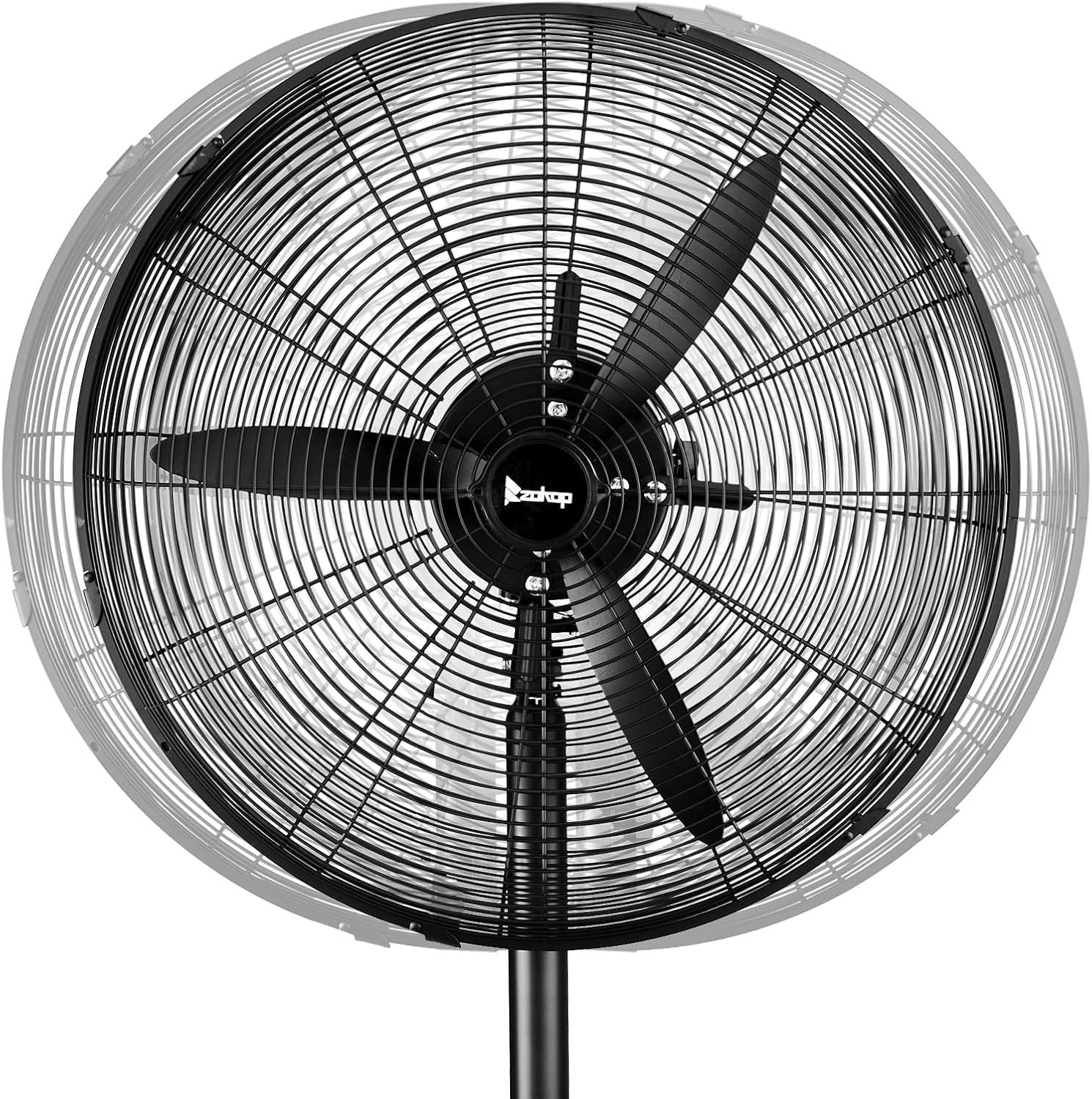 20 Inch Pedestal Fan with 5000 CFM Industrial Floor Fan for Garage, Warehouse, Workshop Oscillating Stand Up Fan 4 Speeds Adjustable Height Metal Construction for Commercial Residential Cooling Black