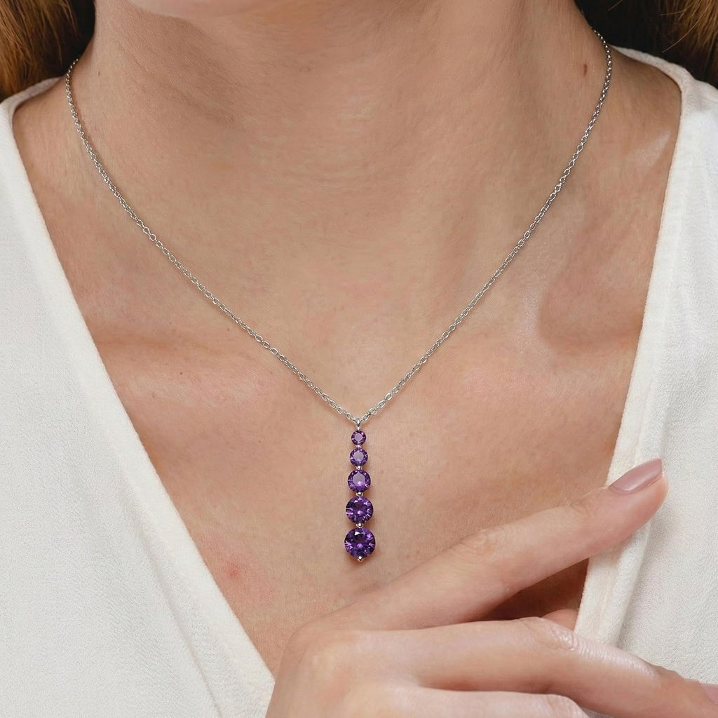 GOODSTONE JEWELS 925 Sterling Silver Linear Drop Pendant Necklace for Women | Size 16+2 Inch Cable Chain with Lobster Clasp | Natural Birthstone Jewelry Gift for Her