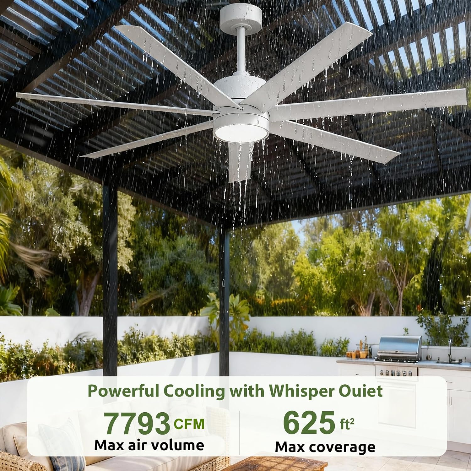 56 Inch Waterproof Outdoor Ceiling Fan with Light, Wet-Rated White Outdoor Ceiling Fans, All-Weather 7 UV-Proof Blades, High CFM Quiet DC Motor, for Exterior Patis, Porch, Terraces, Gazebo