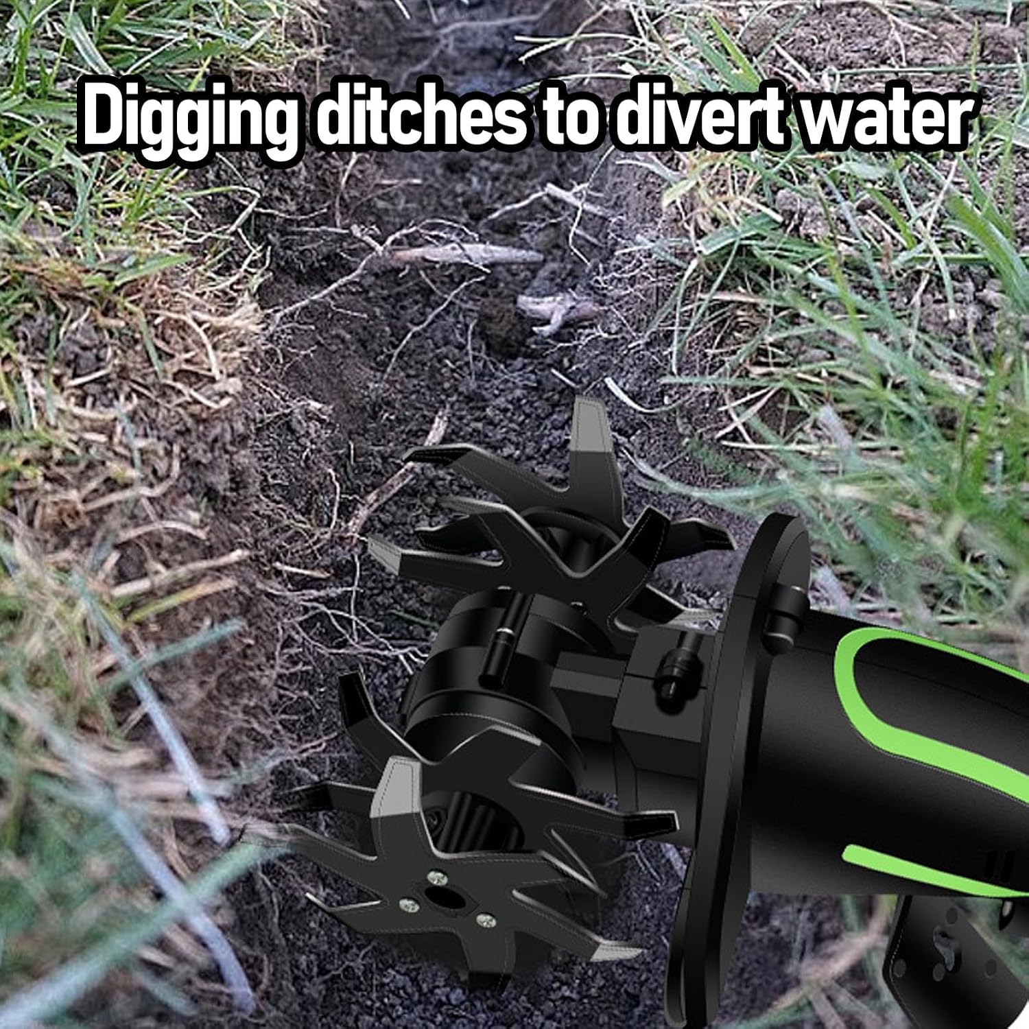 Zunate Cordless Electric Tiller, 253RPM Electric Garden Tiller, Total 3000mAh 2 Battery Powered, Dynamical Brushless Motor Enable Smooth Workflow for Gardening (US Plug)