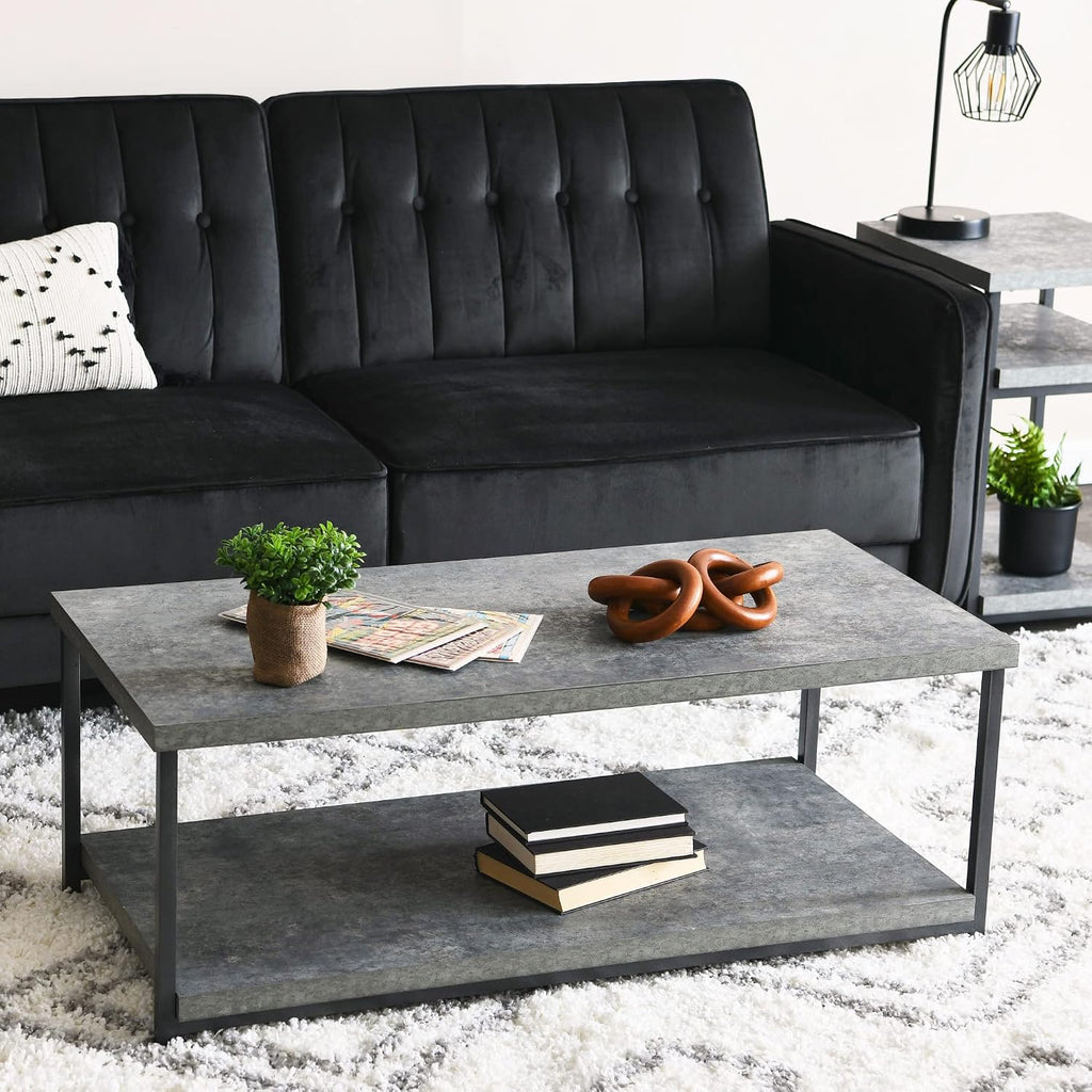 Household Essentials Slate Concrete Top Coffee Table with Iron Base